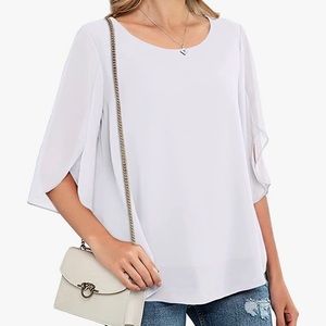 NWT. White lined chiffon 3/4 split sleeve tunic top